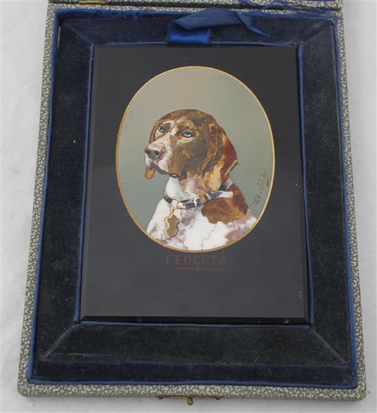 A 19th century Italian pietra dura plaque by Guiseppe Montelatici, 6in., in a later fitted case